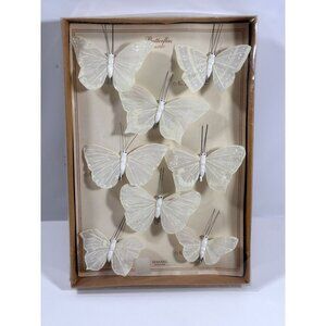 Vintage Set Of‎ 8 by HomArt  White Rice Paper Butterfly Ornaments With Clips